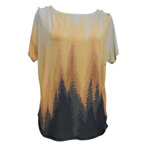JM Collection Womens Blouse Rhinestone Grommet Embellished Gradient Top Size M